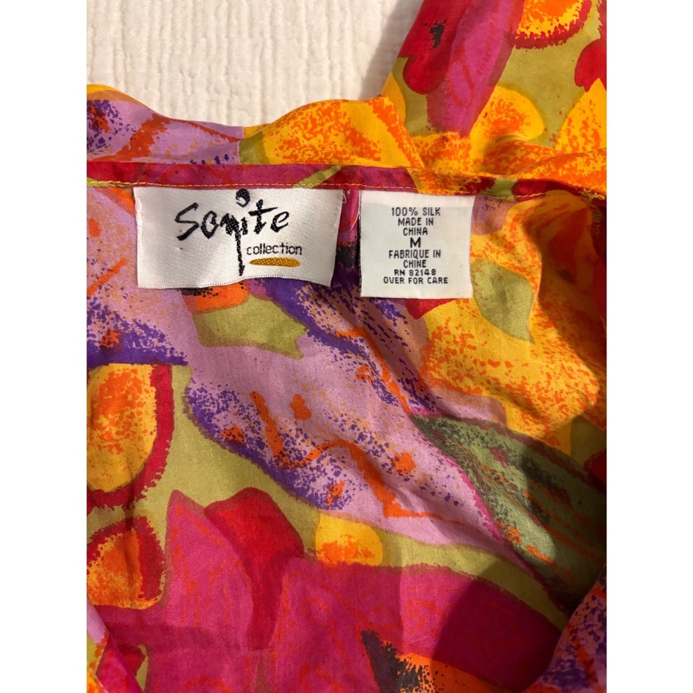 Sopite Collection 100% Silk Floral Ruffle V-Neck Button Front Blouse Womens M - Picture 3 of 6